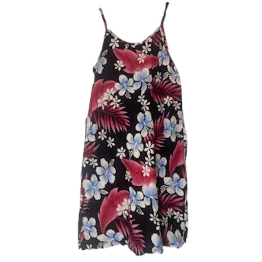 HAWAIIAN FLORAL PRINT FLOWY DRESS